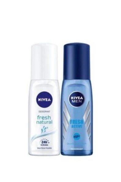 NİVEA MEN ERKEK PUMP DEODORANT FRESH ACTİVE 75ML VE KADIN SPREY FRESH NATURAL 75ML, 48 SAAT KORUMA