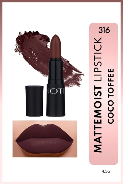NOTE Mattemoist Lipstick Mat Bitişli Ruj 316 Coco Toffee - Kahverengi