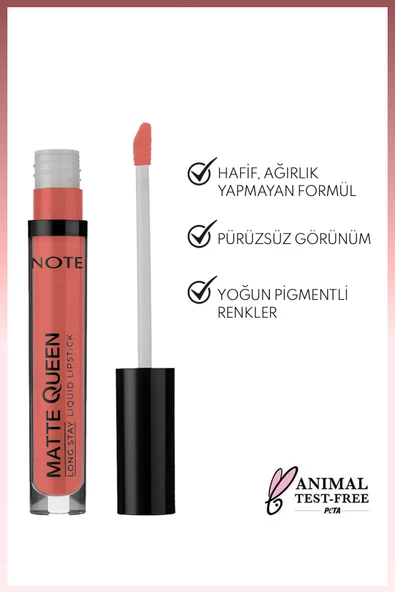 NOTE Matte Queen Lipstick Kalıcı Mat Likit Ruj - 07 Proud Pink - Pembe - 2