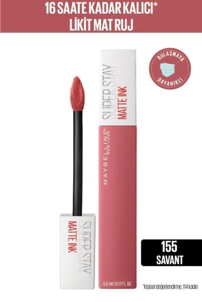 MAYBELLİNE NEW YORK Super Stay Matte Ink Likit Mat Ruj - 155 Savant - Nude/pembe