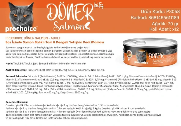 Prochoice Döner Bites Somonlu Yetişkin Kedi Konservesi 70 GR - Resim 3