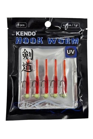 Kendo Hook Worm Jighead+Lrf Silikonu 1gr+4.5cm 5 Adet-Head Black+Pearl White - Resim 3