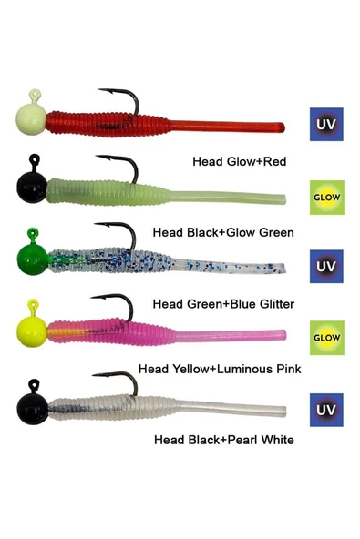 Kendo Hook Worm Jighead+Lrf Silikonu 1gr+4.5cm 5 Adet-Head Black+Pearl White - Resim 2