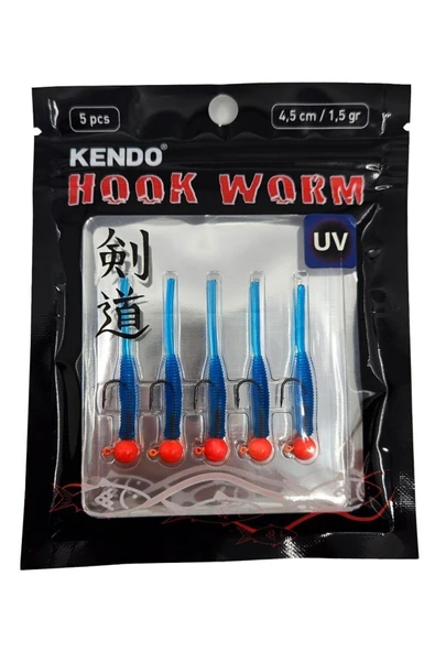 Kendo Hook Worm Jighead+Lrf Silikonu 1.5gr+4.5cm 5 Adet-Head Glow+Light Pink - Resim 3