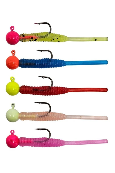 Kendo Hook Worm Jighead+Lrf Silikonu 1.5gr+4.5cm 5 Adet-Head Glow+Light Pink ürün görseli 1