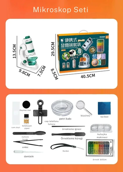 Monozone Çocuk Bilim Deney Cep Mikroskop seti 60-180x Eğitici Mini El Mikroskop Işıklı Mobil Uyumlu - Resim 5