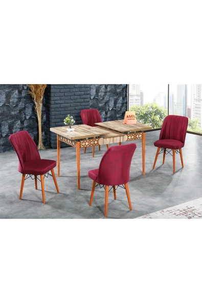 florit mobilya masamıza buyurun Floria Açılır Karegold Yemek Ve Mutfak Masası Takımı 4 Sandalyeli - Bordo - Resim 2