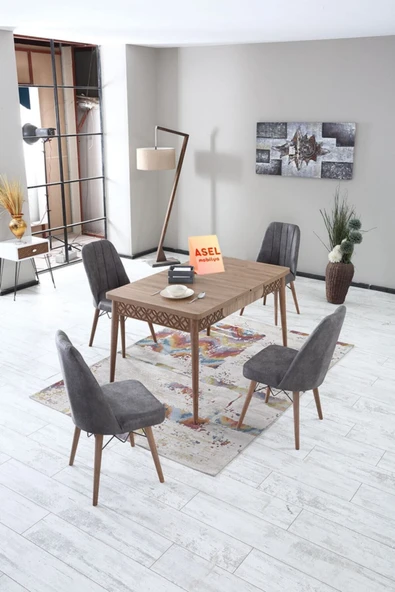 florit mobilya masamıza buyurun Sümela Açılır Karegold Yemek Ve Mutfak Masası Takımı 4 Sandalyeli - Gri ürün görseli