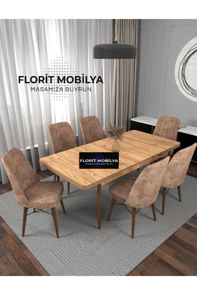 florit mobilya masamıza buyurun 6 Kişilik Açılır Masa Sandalye Takımı Mutfak Masası Takımı Salon Masası Yemek Masası Masa Takımı ürün görseli