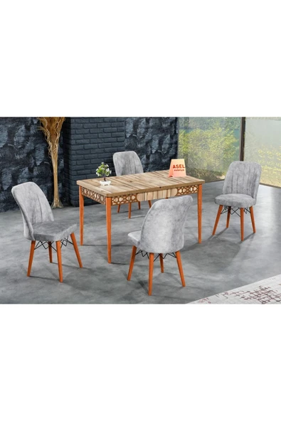 florit mobilya masamıza buyurun Floria Açılır Karegold Yemek Ve Mutfak Masası Takımı 4 Sandalyeli - Gri ürün görseli