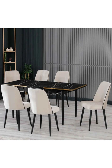 florit mobilya masamıza buyurun Elit Serisi 80 x 130 Açılır Yemek Masası Takımı-Mutfak Masası-6 Kişilik ürün görseli