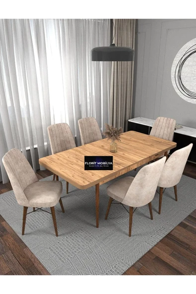 florit mobilya masamıza buyurun 6 Kişilik Açılır Masa Sandalye Takımı Mutfak Masası Takımı Salon Masası Yemek Masası Masa Takımı ürün görseli