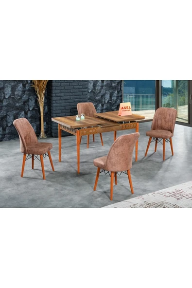 florit mobilya masamıza buyurun Barok Açılır Karegold Yemek Ve Mutfak Masası Takımı 4 Sandalyeli - Koyu Cappucino - Resim 2