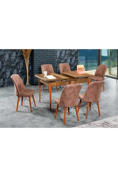 florit mobilya masamıza buyurun Barok Açılır Karegold Yemek Ve Mutfak Masası Takımı 6 Sandalyeli - Koyu Cappucino - 3