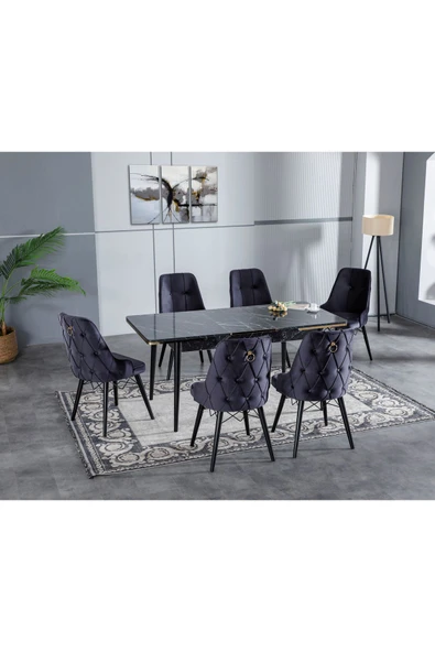 florit mobilya masamıza buyurun 80x130 Açılabilir,6 Kişilik Mutfak Masası Takımı, Yemek Masası Takımı, Masa Takımı-gri - Resim 5