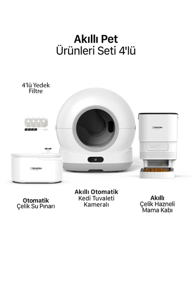 Xenon Smart Akıllı Otomatik Kameralı Kedi Tuvaleti Paslanmaz Çelik Kaseli Mama Kabı Led Işıklı Su Pınarı ve Filtre 4'lü Pet Seti - 2