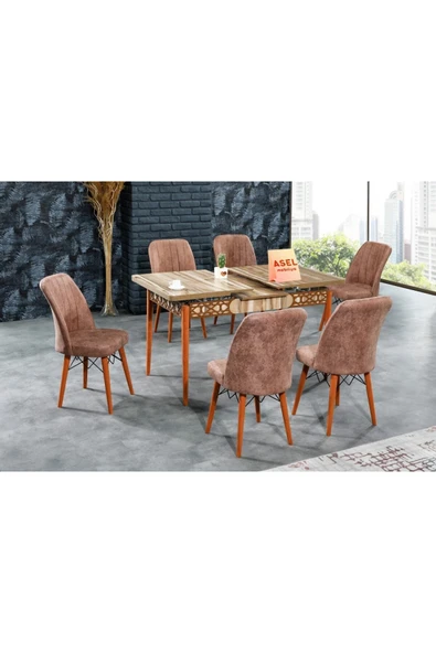 florit mobilya masamıza buyurun Floria Açılır Karegold Yemek Ve Mutfak Masası Takımı 6 Sandalyeli - Koyu Cappucino - 3