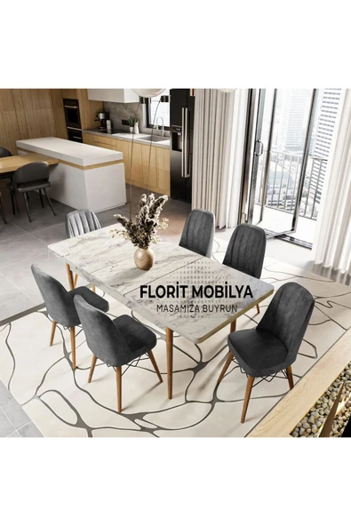 florit mobilya masamıza buyurun 6 Kişilik Açılır Masa Sandalye Takımı Mutfak Masası Takımı Salon Masası Yemek Masası Masa Takımı - Resim 2