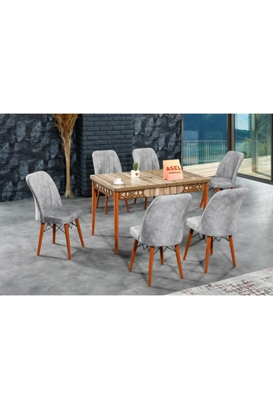 florit mobilya masamıza buyurun Floria Açılır Karegold Yemek Ve Mutfak Masası Takımı 6 Sandalyeli - Gri - Resim 2