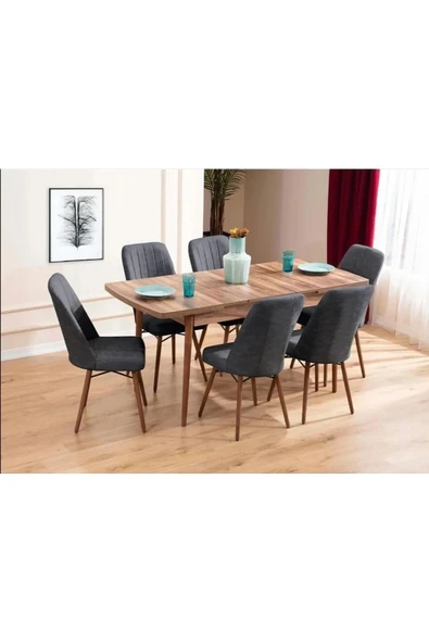 florit mobilya masamıza buyurun 80x130 Açılabilir,6 Kişilik Mutfak Masası Takımı, Yemek Masası Takımı, Masa Takımı ürün görseli