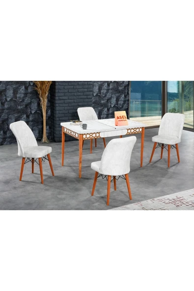 florit mobilya masamıza buyurun Antik Mermer Açılır Karegold Yemek Ve Mutfak Masası Takımı 4 Sandalyeli - Krem ürün görseli