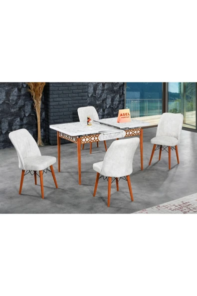 florit mobilya masamıza buyurun Beyaz Mermer Açılır Karegold Yemek Ve Mutfak Masası Takımı 4 Sandalyeli Krem - Resim 2