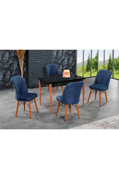 florit mobilya masamıza buyurun Siyah Sabit Karegold Yemek Ve Mutfak Masası Takımı 4 Sandalyeli - Lacivert ürün görseli