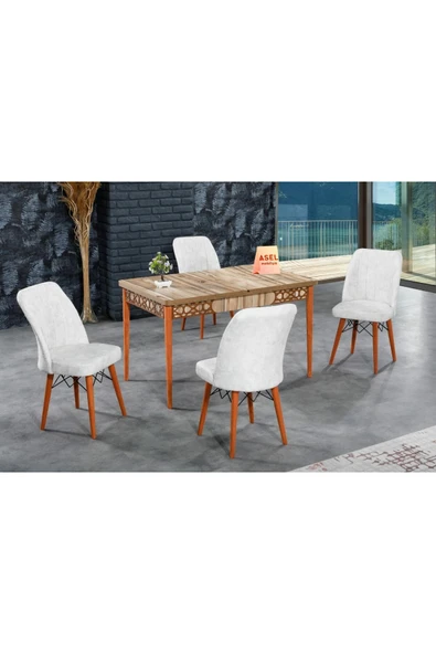 florit mobilya masamıza buyurun Floria Açılır Karegold Yemek Ve Mutfak Masası Takımı 4 Sandalyeli - Krem ürün görseli