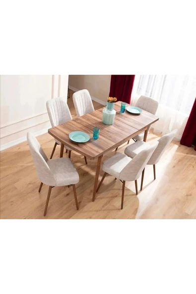 florit mobilya masamıza buyurun 80x130 Açılabilir,6 Kişilik Mutfak Masası Takımı, Yemek Masası Takımı, Masa Takımı-gri - Resim 2