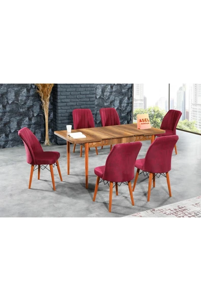 florit mobilya masamıza buyurun Barok Açılır Karegold Yemek Ve Mutfak Masası Takımı 6 Sandalyeli - Bordo ürün görseli