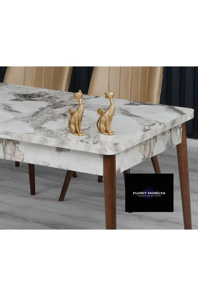 florit mobilya masamıza buyurun Işıl Serisi 80x130 Açılabilir,6 Kişilik Mutfak Masası Takımı, Yemek Masası Takımı, Masa Takımı- Gri - Resim 4