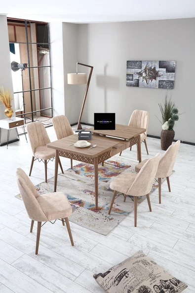 florit mobilya masamıza buyurun 80x130 Açılabilir,6 Kişilik Mutfak Masası Takımı,yemek Masası Takımı, Masa Takımı-kapicn ürün görseli