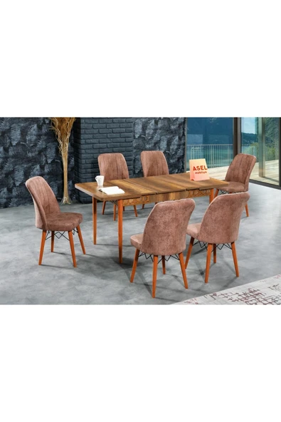 florit mobilya masamıza buyurun Barok Açılır Karegold Yemek Ve Mutfak Masası Takımı 6 Sandalyeli - Koyu Cappucino - 1
