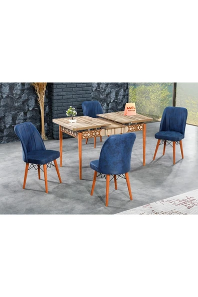 florit mobilya masamıza buyurun Floria Açılır Karegold Yemek Ve Mutfak Masası Takımı 4 Sandalyeli - Lacivert - Resim 2
