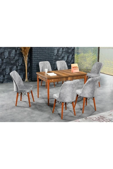 florit mobilya masamıza buyurun Barok Açılır Karegold Yemek Ve Mutfak Masası Takımı 6 Sandalyeli Gri - Resim 2