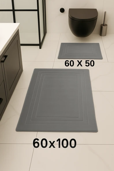 %100 Pamuk Dokuma, Su Emici, Banyo Paspas Seti, Banyo Halısı Vera 2'li Klozet Takım 60x100-60x50 - Resim 2