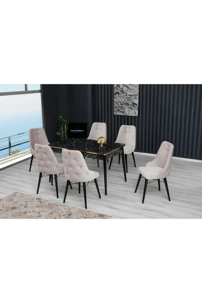Siyah Gold Serisi 80*130 Açılabilir Mutfak Masası Takımı 1. Sınıf Bayby Face Krem