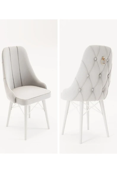 florit mobilya masamıza buyurun Siesta Serisi Babyface Kumaş Beyaz Ahşap Gürgen Ayaklı Mutfak Sandalyeleri 1 Adet ürün görseli