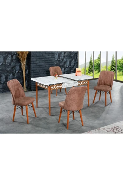 florit mobilya masamıza buyurun Beyaz Mermer Açılır Karegold Yemek Ve Mutfak Masası Takımı 4 Sandalyeli - Koyu Cappucino - 2