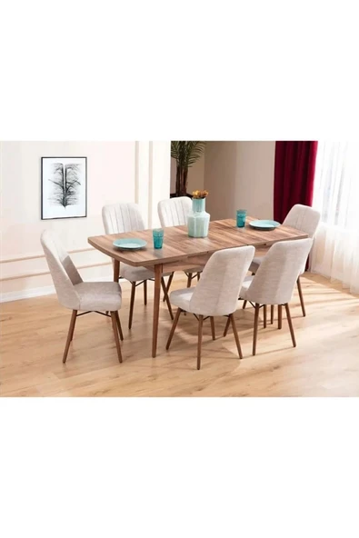 florit mobilya masamıza buyurun 80x130 Açılabilir,6 Kişilik Mutfak Masası Takımı, Yemek Masası Takımı, Masa Takımı-gri ürün görseli