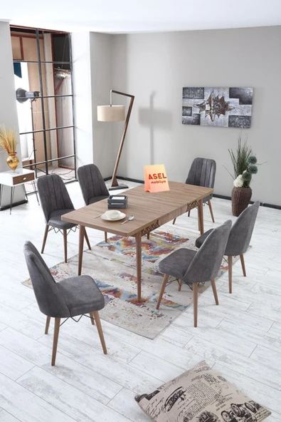 florit mobilya masamıza buyurun Sümela Açılır Karegold Yemek Ve Mutfak Masası Takımı 6 Sandalyeli - Gri ürün görseli