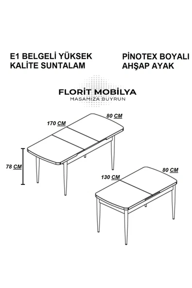 florit mobilya masamıza buyurun Miraç 80x130 Atlantik Açılır Yemek Masası , Yemek Masa Takımı - Resim 5