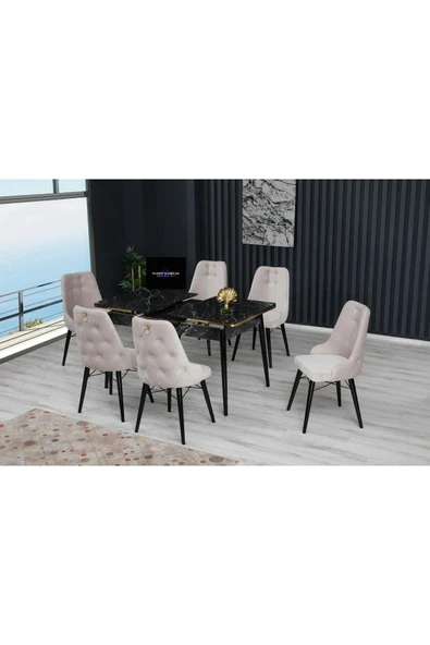 florit mobilya masamıza buyurun Siyah Gold Serisi 80*130 Açılabilir Mutfak Masası Takımı 1. Sınıf Bayby Face Kumaş - Resim 2