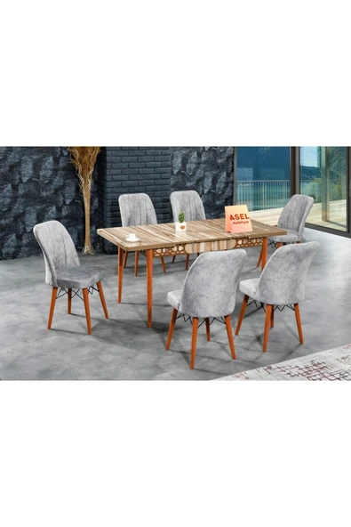 florit mobilya masamıza buyurun Floria Açılır Karegold Yemek Ve Mutfak Masası Takımı 6 Sandalyeli - Gri ürün görseli