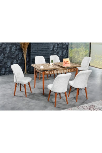 florit mobilya masamıza buyurun Floria Açılır Karegold Yemek Ve Mutfak Masası Takımı 6 Sandalyeli - Krem - Resim 3