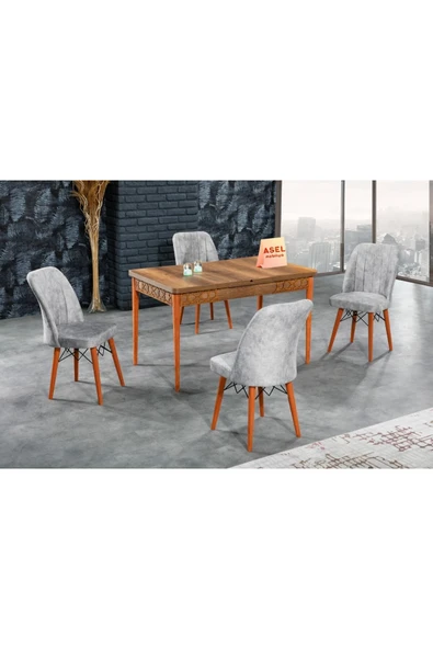 florit mobilya masamıza buyurun Barok Açılır Karegold Yemek Ve Mutfak Masası Takımı 4 Sandalyeli - Gri ürün görseli