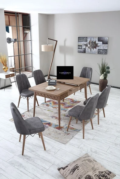 florit mobilya masamıza buyurun 6 Kişilik Mutfak Masası Takımı, Yemek Masası Takımı, Masa Takımı- Gri ürün görseli