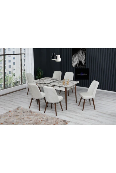 florit mobilya masamıza buyurun 80x130 Açılabilir, 6 Kişilik Mutfak Masası, Yemek Masası, Masa Takımı-açık Krem - Resim 2