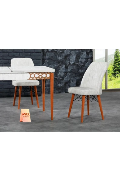 florit mobilya masamıza buyurun Antik Sabit Karegold Yemek Ve Mutfak Masası Takımı 4 Sandalyeli - Krem - Resim 2