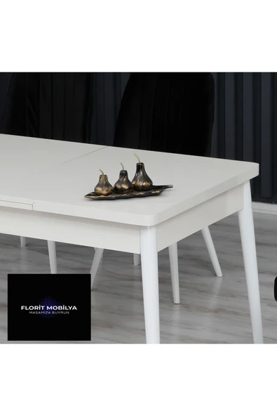 florit mobilya masamıza buyurun Iris Serisi Açılabilir Beyaz Mutfak Masa Takımı 6 Sandalye Yemek Masa Takımı Baby Face Kumaş - Resim 3